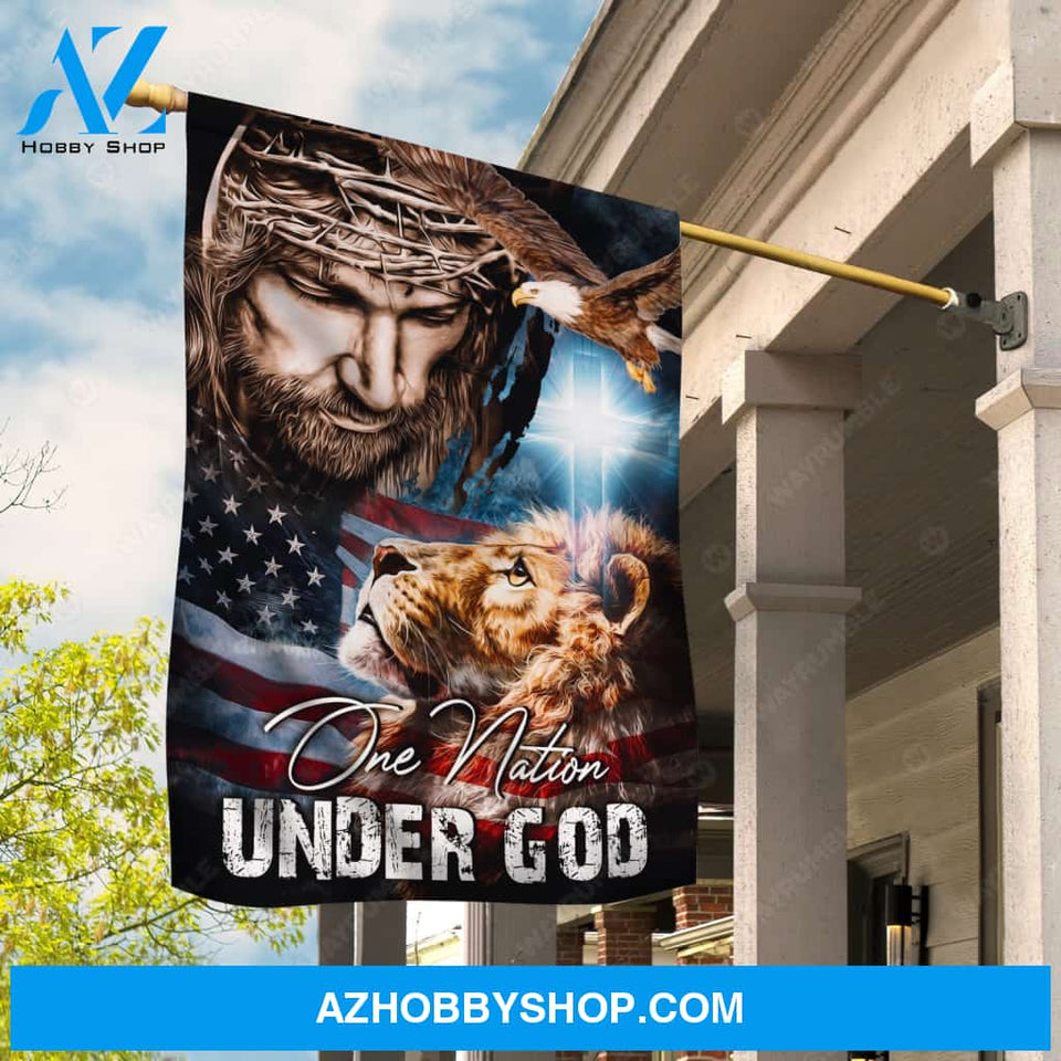 Stunning lion, Eagle drawing, The face of Jesus, One nation under God - Jesus Flag