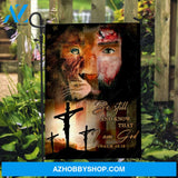 Stunning lion, Jesus on the cross, Cross symbol, Be still and know that I am God - Jesus Flag