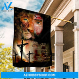 Stunning lion, Jesus on the cross, Cross symbol, Be still and know that I am God - Jesus Flag