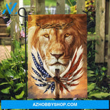Stunning lion painting, Colorful angel wings, Cross symbol - Jesus Flag