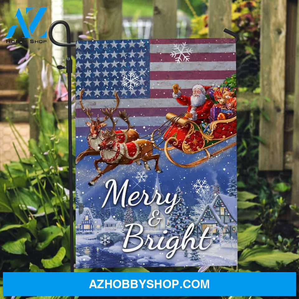 Stunning reindeer, Santa Claus is coming to town, Merry and Bright - Christmas Flag