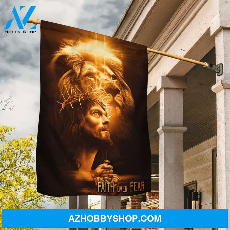 Stunning scene, Beautiful Jesus, Lion of Judah, Faith over fear - Jesus Flag