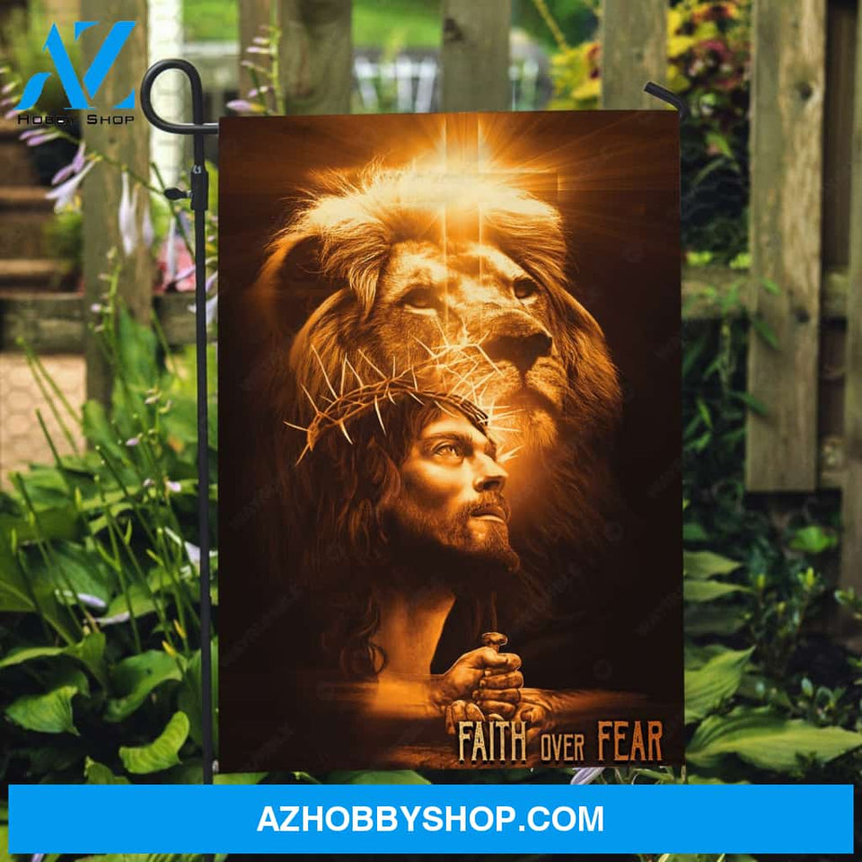 Stunning scene, Beautiful Jesus, Lion of Judah, Faith over fear - Jesus Flag
