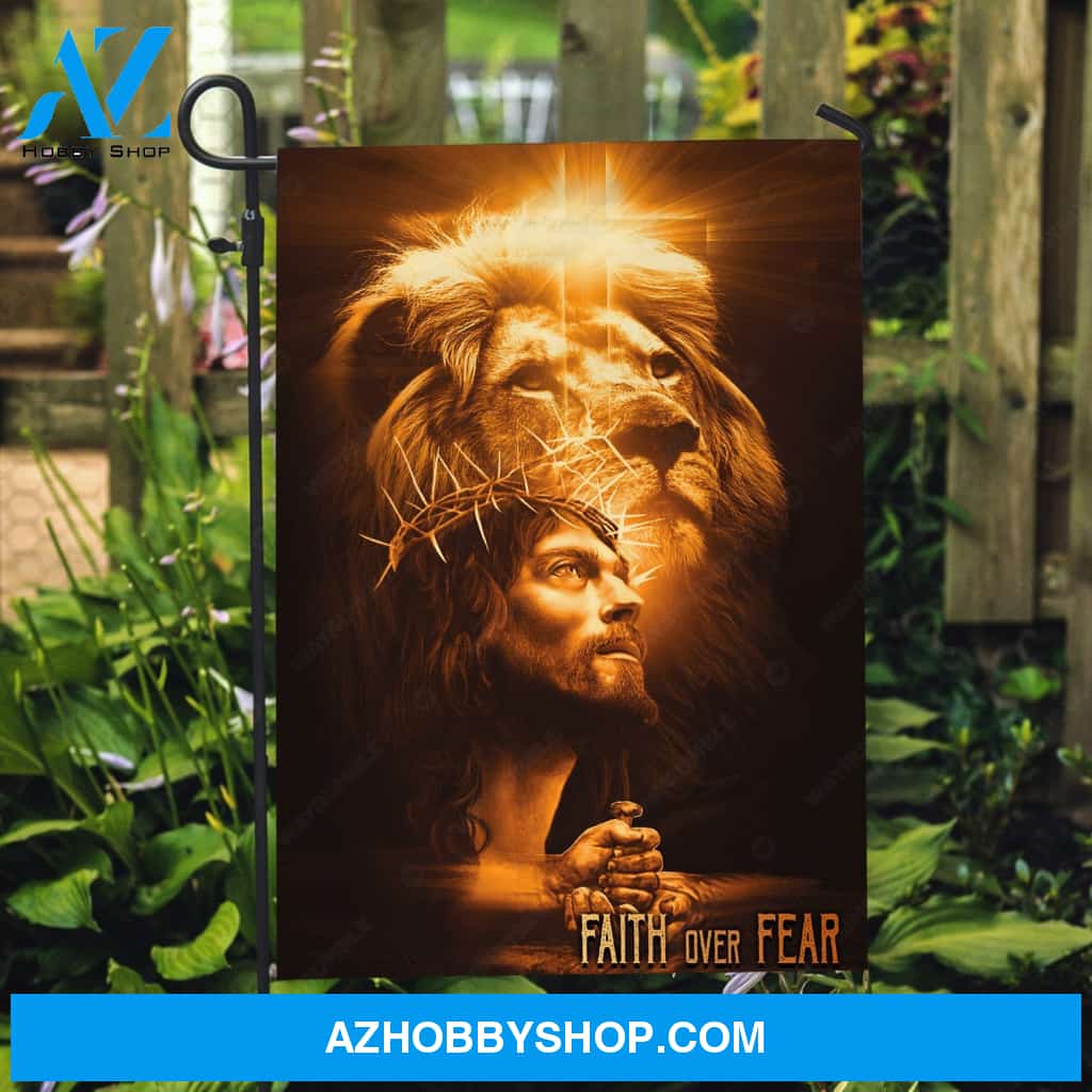 Stunning scene, Beautiful Jesus, Lion of Judah, Faith over fear - Jesus Flag