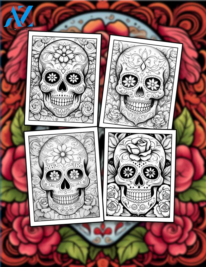 Sugar Skulls 30 Pages Printable Coloring Book