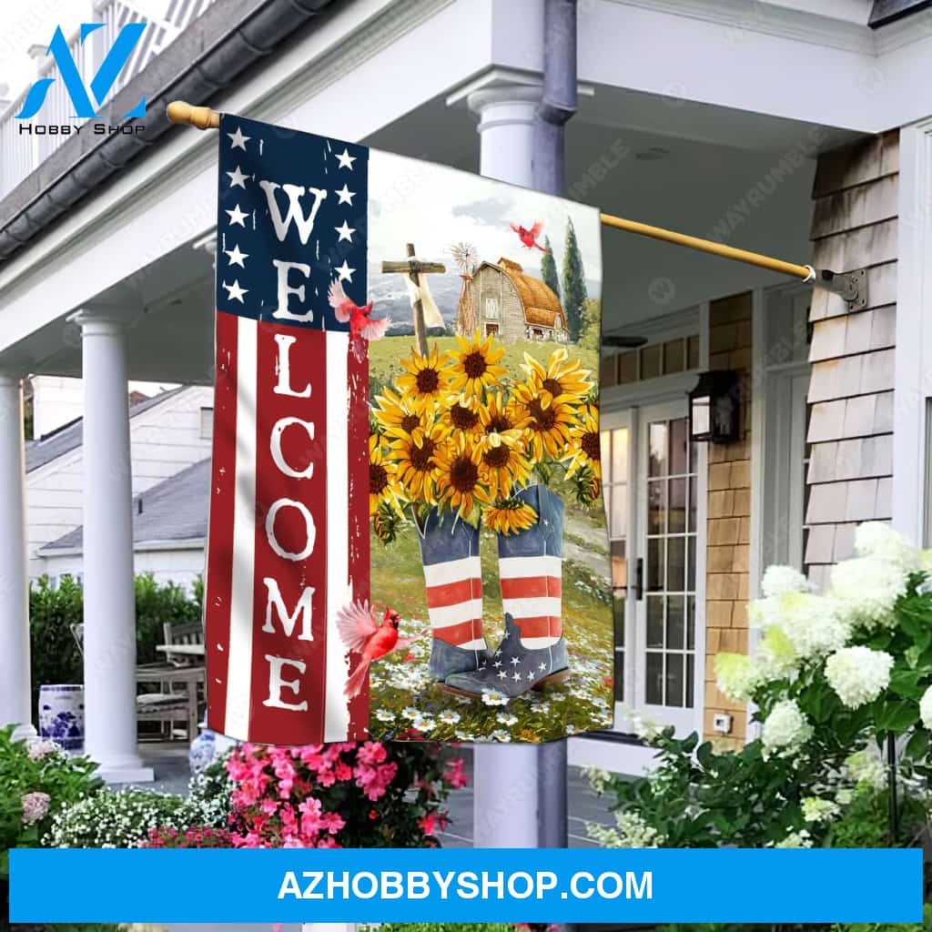 Sunflower drawing, Unique boots, Green meadow land, Welcome - Jesus Flag