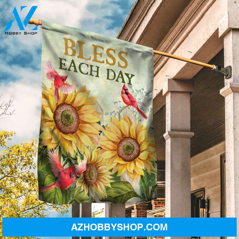 Sunflower garden, Red cardinal. Bless each day - Jesus Flag
