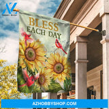 Sunflower garden, Red cardinal. Bless each day - Jesus Flag