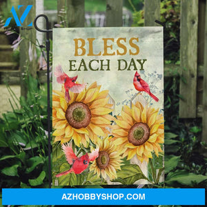 Sunflower garden, Red cardinal. Bless each day - Jesus Flag
