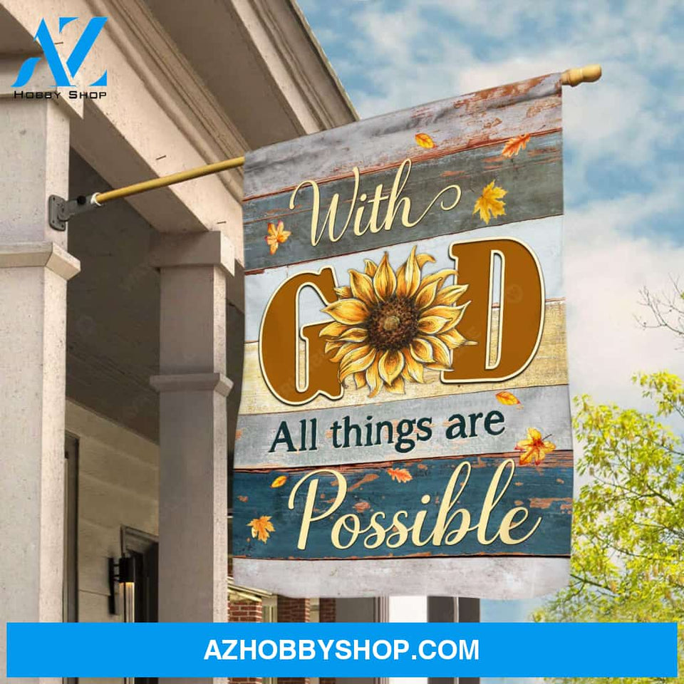 Sunflower painting, Maple leaf, With God all things are possible - Jesus Flag