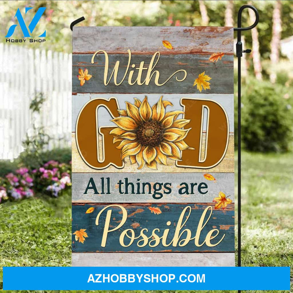 Sunflower painting, Maple leaf, With God all things are possible - Jesus Flag