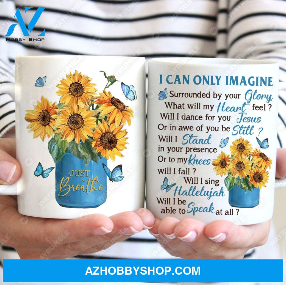 Sunflower pattern, Blue butterfly, Crystal vase, I can only imagine - Jesus White Mug