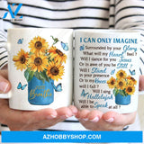 Sunflower pattern, Blue butterfly, Crystal vase, I can only imagine - Jesus White Mug