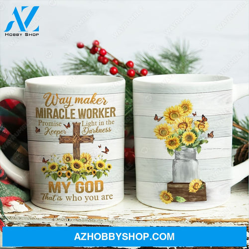 Sunflower, Wooden cross, My God is the light in the darkness - Jesus AOP Mug