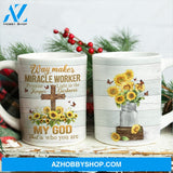 Sunflower, Wooden cross, My God is the light in the darkness - Jesus AOP Mug
