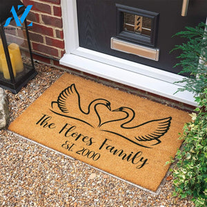 Swan Doormat Welcome Door Mat Personalized Gift Housewarming Gift Personalized Custom Doormat Wedding Gift |