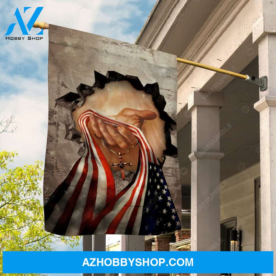 Take my hand, Jesus painting, US flag, Cross symbol - Jesus Flag