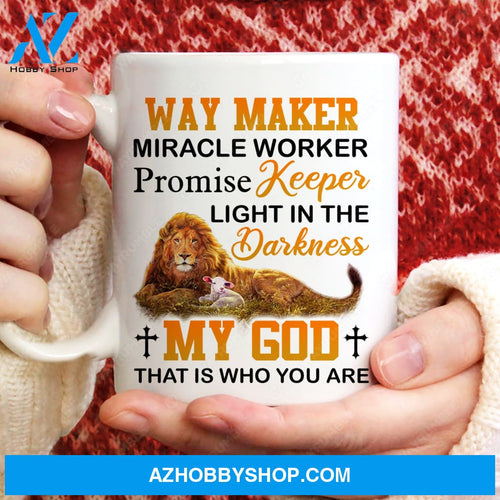The amazing Lion and the Lamb of God, My God is the light in the darkness - Jesus White Mug