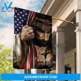 The face of Jesus, Crown of thorn, US flag, Be still and know that I am God - Jesus Flag