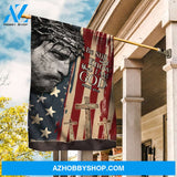 The face of Jesus, US flag, Cross symbol, Be still and know that I am God - Jesus Flag