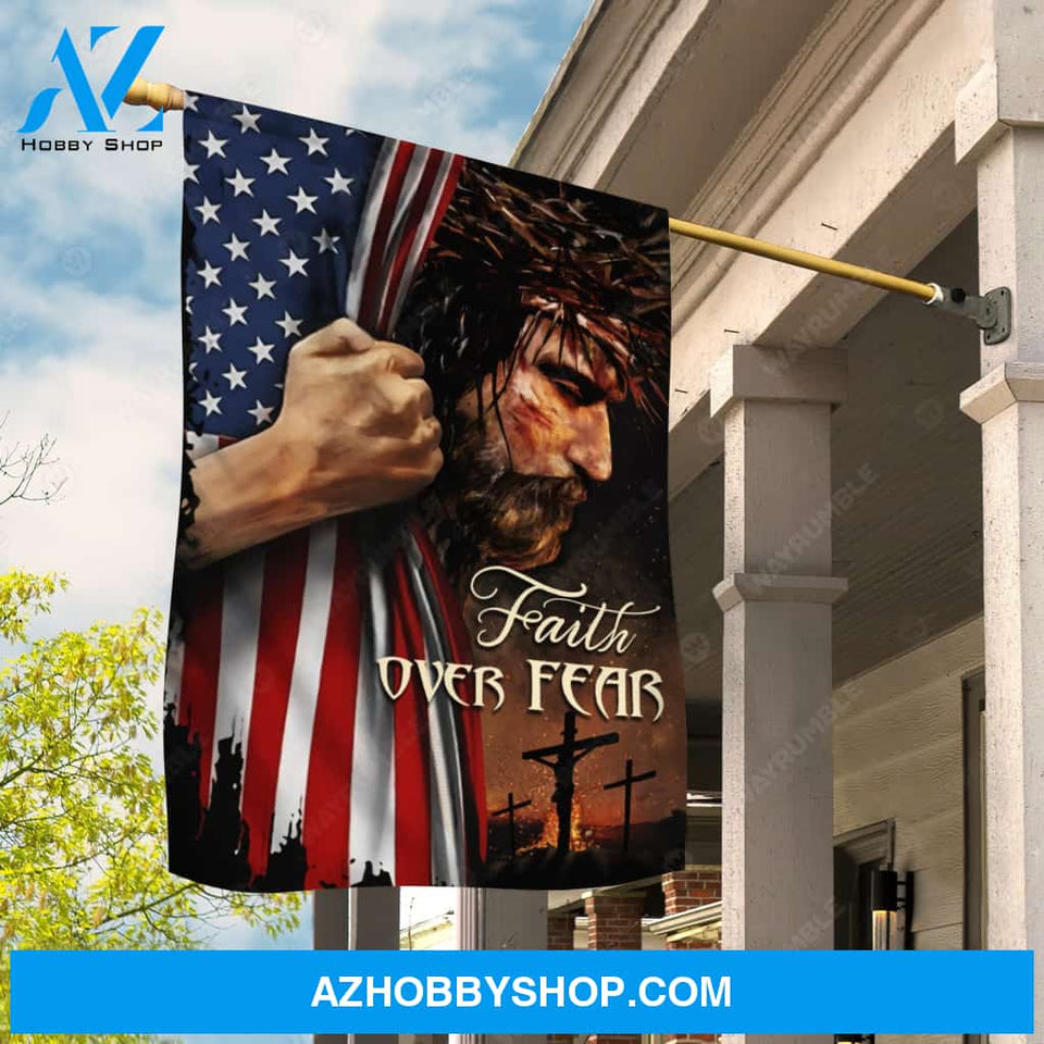 The face of Jesus, US flag, Watercolor painting, Faith over fear - Jesus Flag