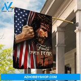 The face of Jesus, US flag, Watercolor painting, Faith over fear - Jesus Flag