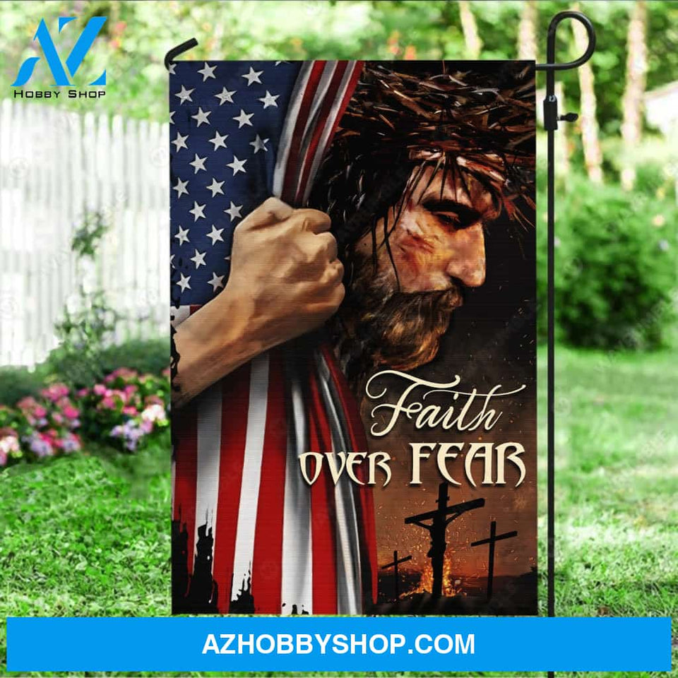 The face of Jesus, US flag, Watercolor painting, Faith over fear - Jesus Flag