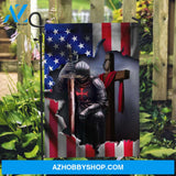 The great warrior and Wooden cross - Jesus, US Flag