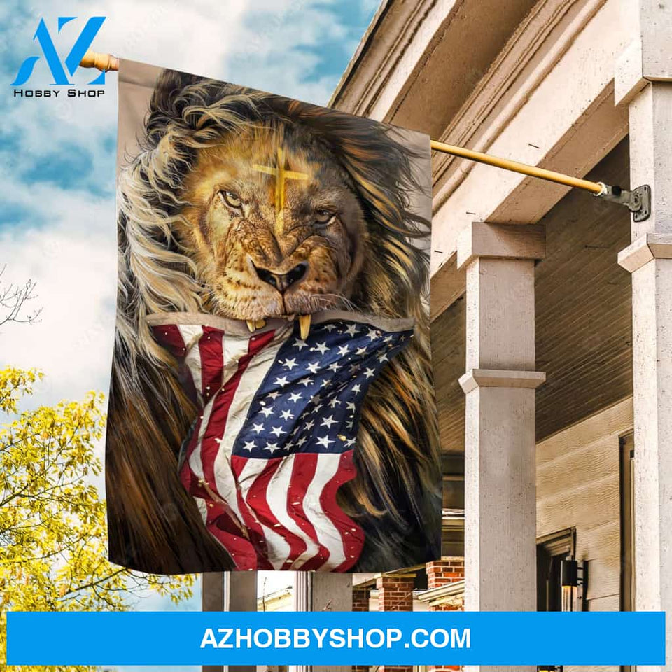 The Lion of Judah, US flag, Cross symbol - Jesus Flag