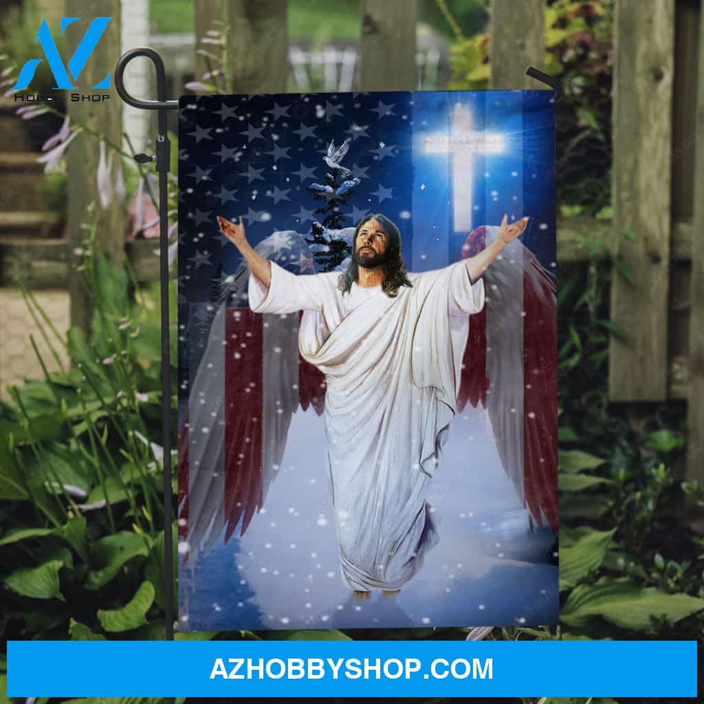 The passion of Jesus, Pray for healing, Unique angel wings, Light cross - Jesus Flag
