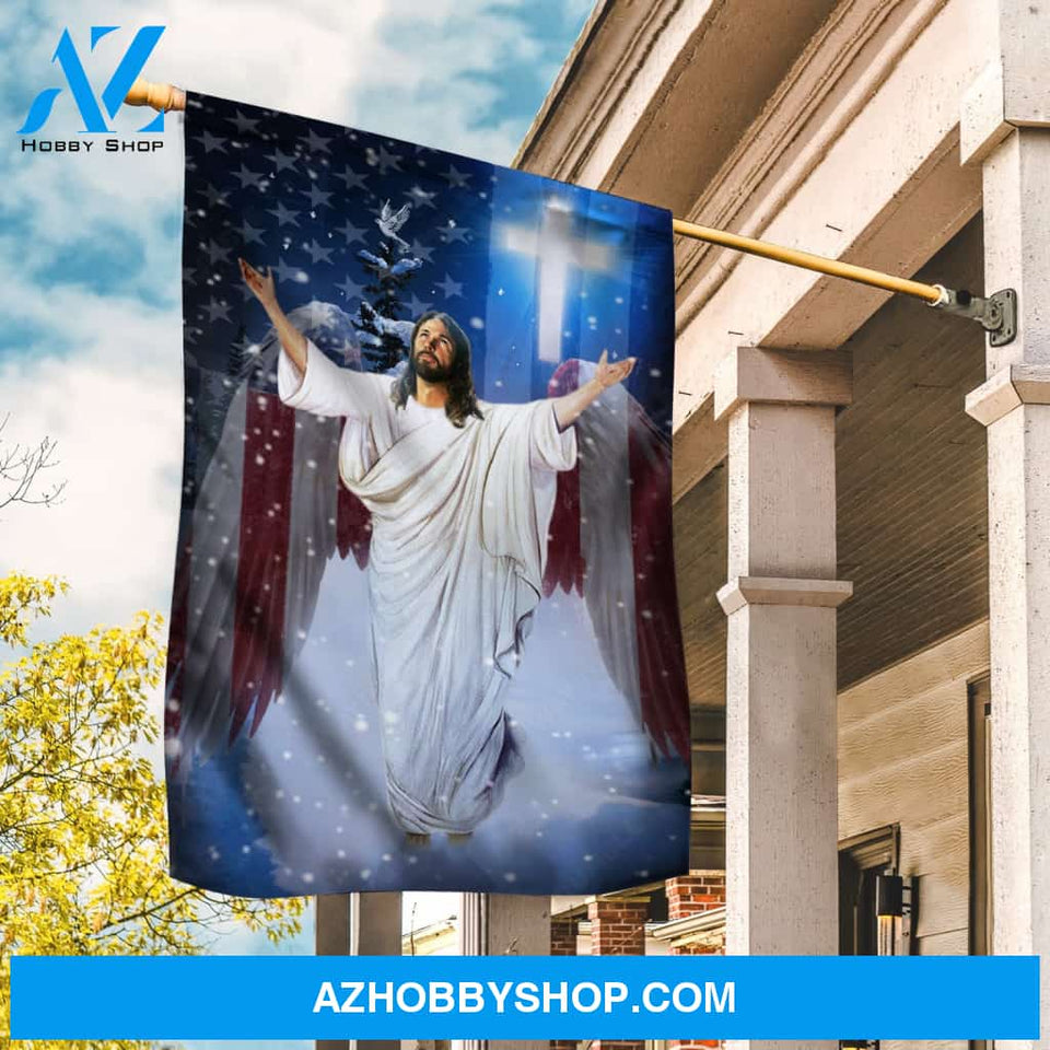 The passion of Jesus, Pray for healing, Unique angel wings, Light cross - Jesus Flag