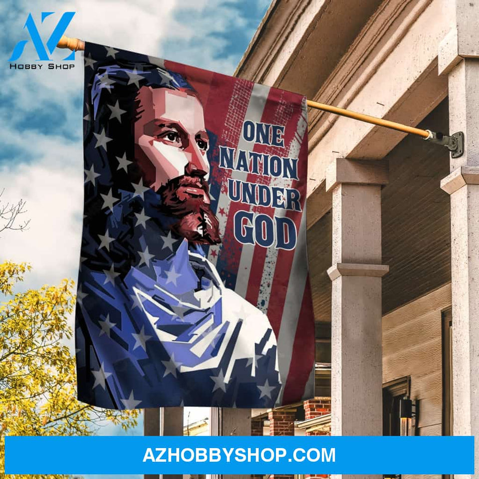 The real face of Jesus, Jesus artwork, US flag, One nation under God - Jesus Flag