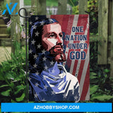 The real face of Jesus, Jesus artwork, US flag, One nation under God - Jesus Flag