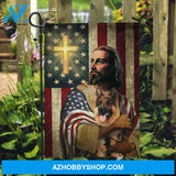 The real face of Jesus, German shepherd dog, Cross symbol, US flag - Jesus Flag