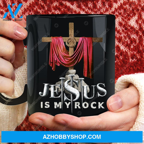 The wooden cross, Jesus is my rock - Jesus Black Mug