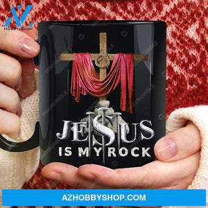The wooden cross, Jesus is my rock - Jesus Black Mug