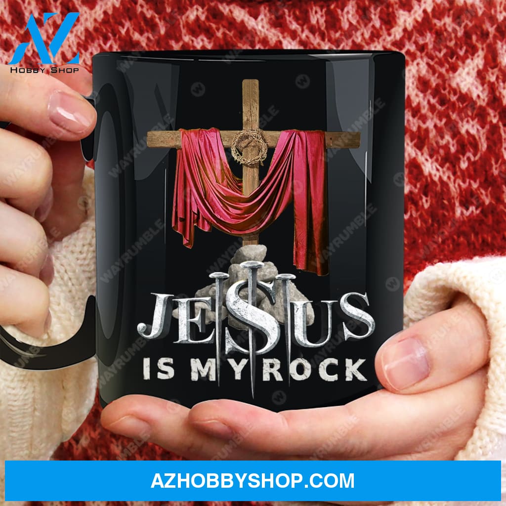 The wooden cross, Jesus is my rock - Jesus Black Mug