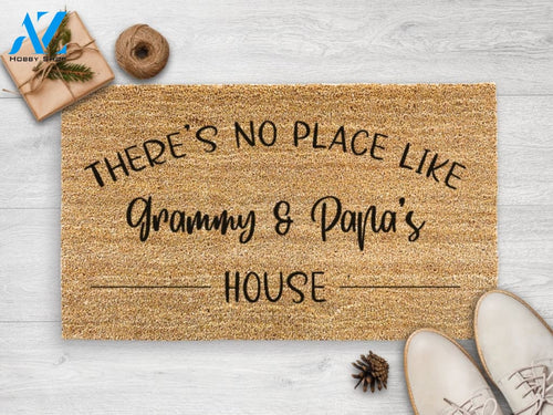 There's No Place Like Grammy & Papa's House - Christmas Gift - Personalized Family Mat - Custom Coir Doormat -