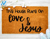 This House Runs Love and Jesus Doormat Drink Beer Doormat Family Doormat Porch Decor Housewarming Doormat
