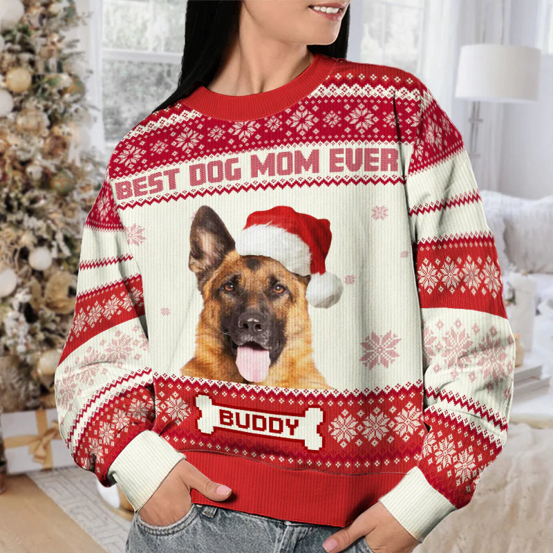 Custom Photo World's Best Dog Mom - Dog Personalized Custom Ugly Sweatshirt - Christmas Gift For Pet Owners, Pet Lovers