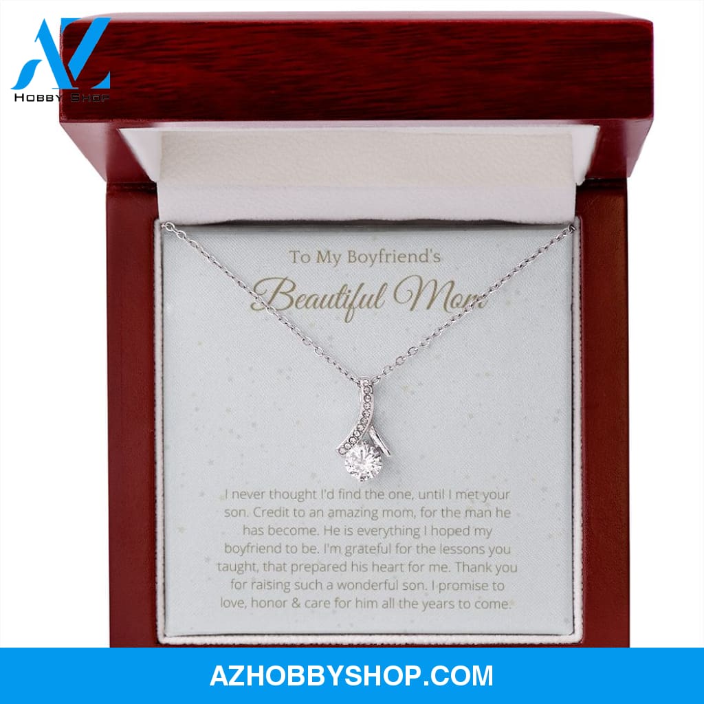 To Boyfriend's Mom White Gold Ribbon Necklace