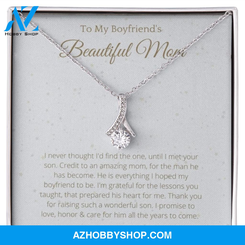 To Boyfriend's Mom White Gold Ribbon Necklace