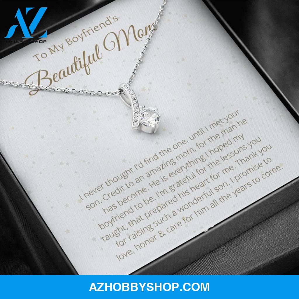 To Boyfriend's Mom White Gold Ribbon Necklace
