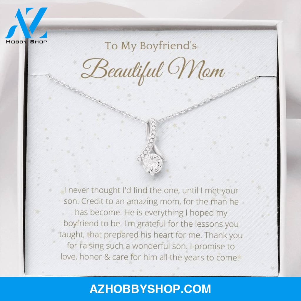 To Boyfriend's Mom White Gold Ribbon Necklace