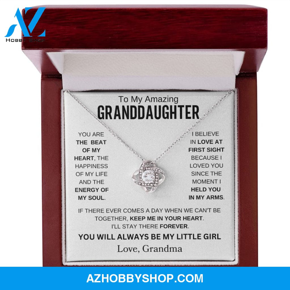 To My Amazing Granddaughter " You are the beat of my heart " Love Grandma Love Knot Necklace