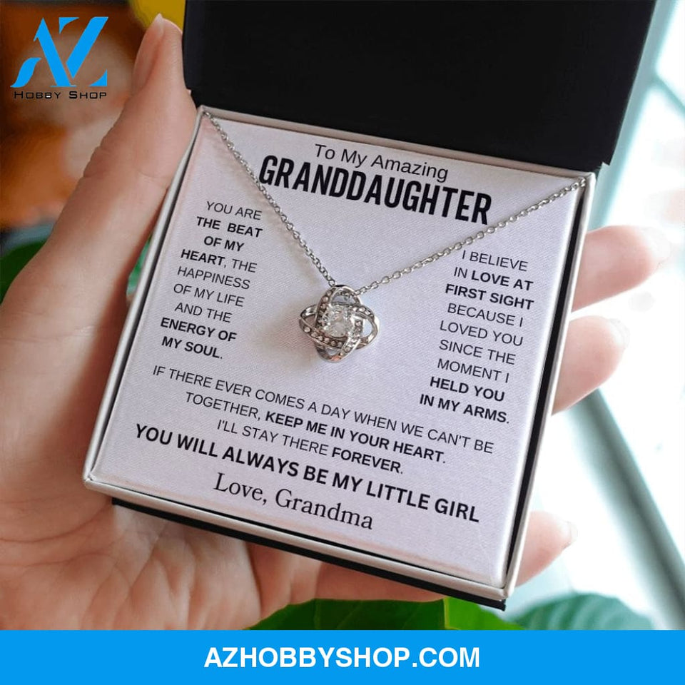 To My Amazing Granddaughter " You are the beat of my heart " Love Grandma Love Knot Necklace