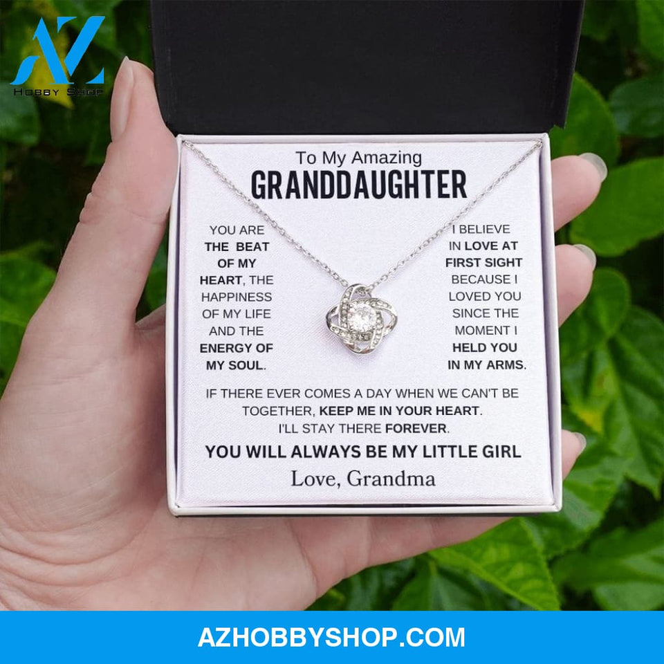 To My Amazing Granddaughter " You are the beat of my heart " Love Grandma Love Knot Necklace