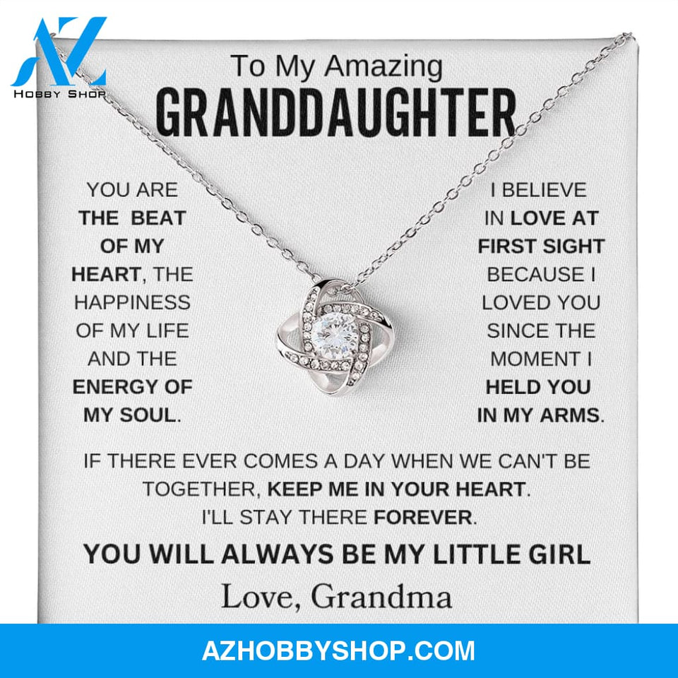 To My Amazing Granddaughter " You are the beat of my heart " Love Grandma Love Knot Necklace