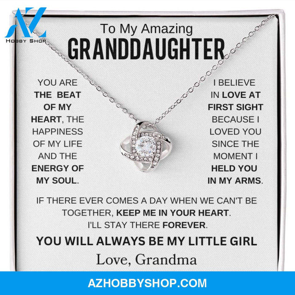 To My Amazing Granddaughter " You are the beat of my heart " Love Grandma Love Knot Necklace