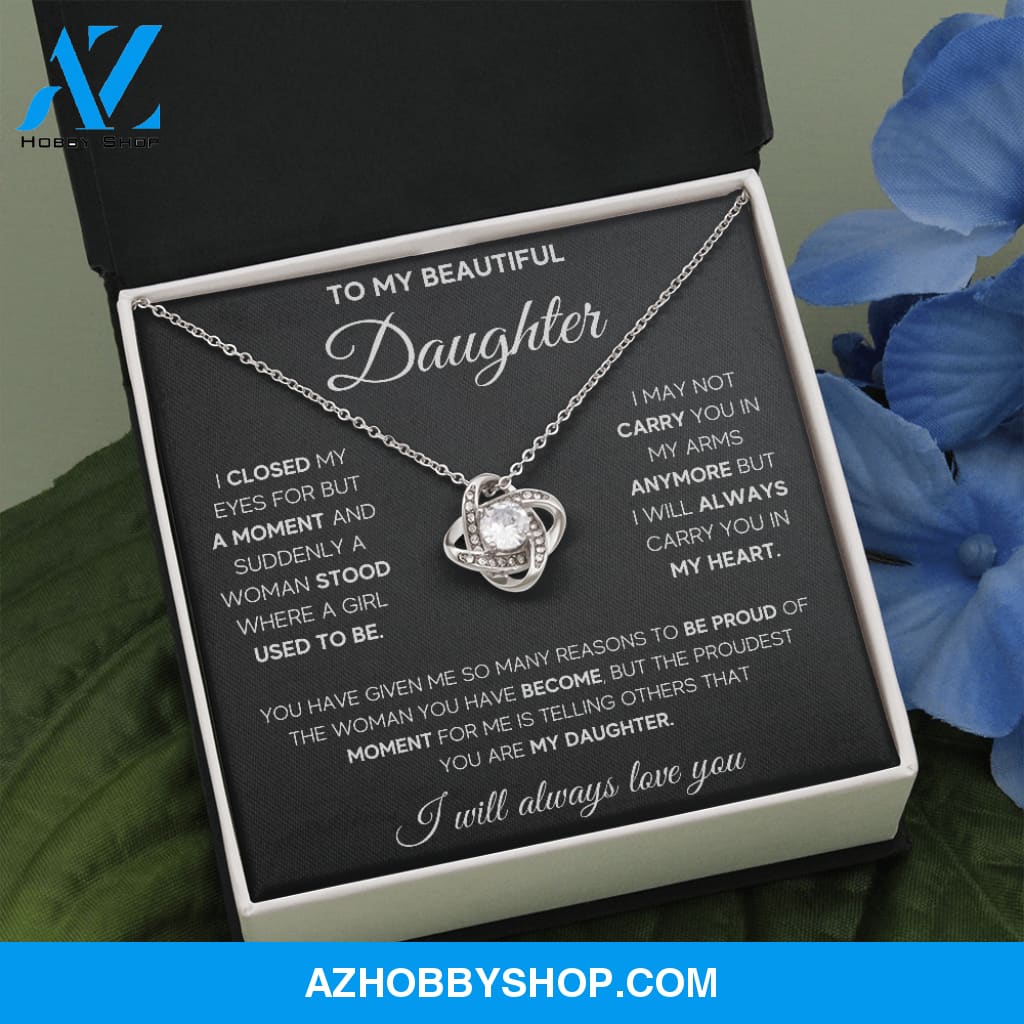 To My Beautiful Daughter Proud White Gold Love Knot Necklace Gift Set